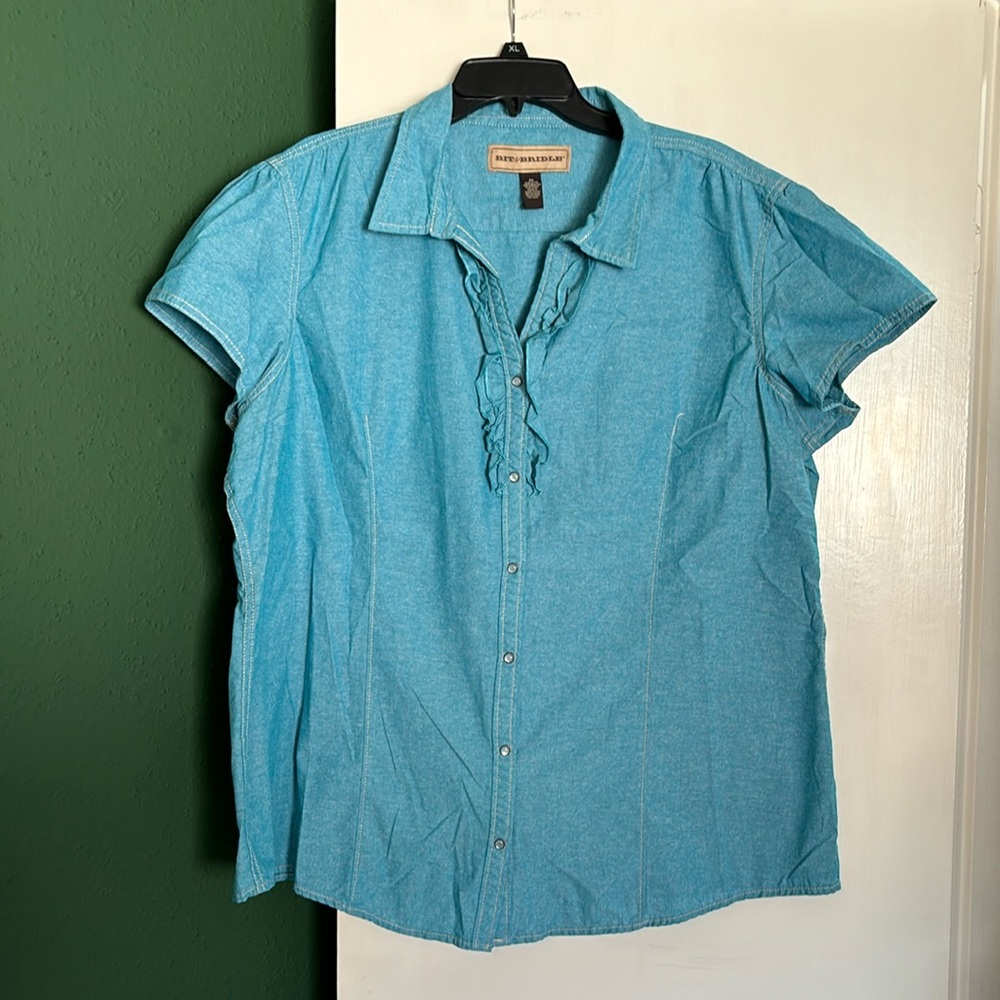 Blue/Turquoise Snap Button Down Collared Top - image 1